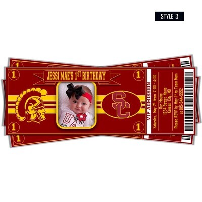 USC Trojans NCAA College Football Birthday Invitation Ticket Style