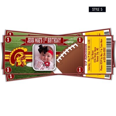 USC Trojans NCAA College Football Birthday Invitation Ticket Style