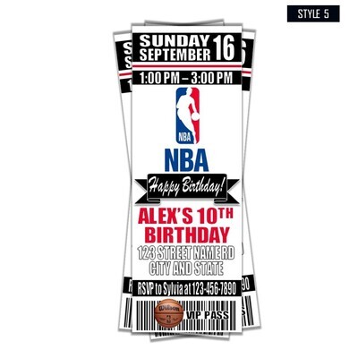 NBA themed Basketball Birthday Invitation Ticket Style