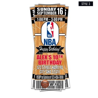NBA themed Basketball Birthday Invitation Ticket Style
