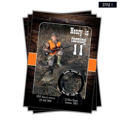 Hunting themed Birthday Party Invitation 5x7 Hog