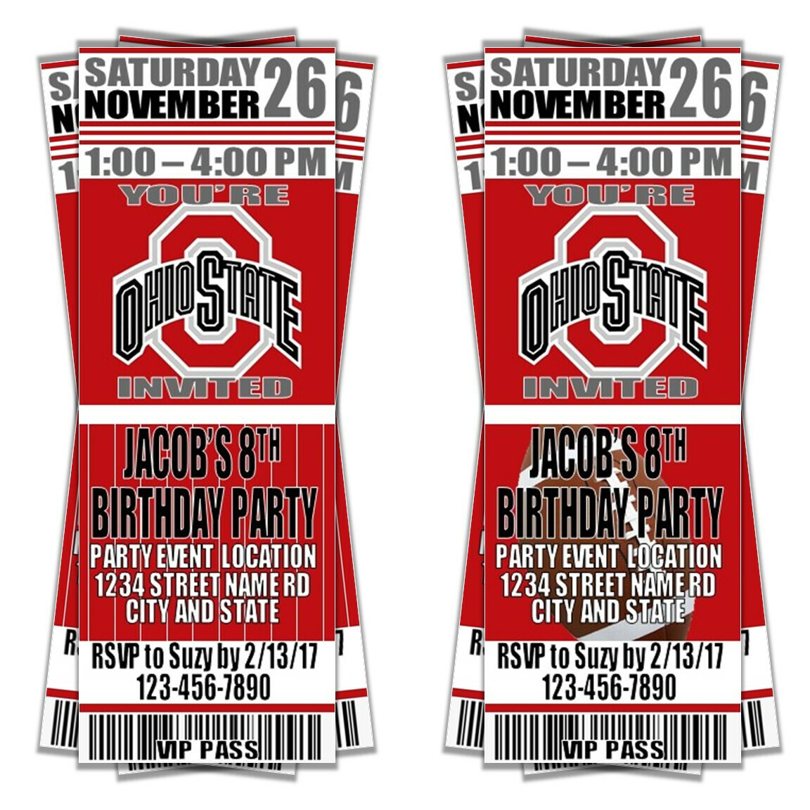 Ohio State Buckeyes Personalized and custom Birthday Invitation College Football Ticket Style