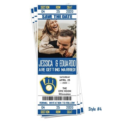 Milwaukee Brewers SAVE THE DATE photo MLB Baseball Invitation Ticket Style