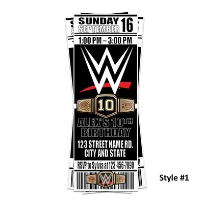 WWE Wrestling Birthday Invitation Ticket Style