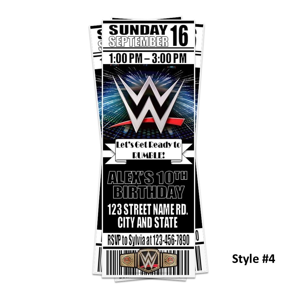 WWE Wrestling Birthday Invitation Ticket Style