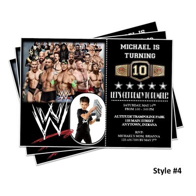 WWE Wrestling Birthday Invitation Ticket Style with photo