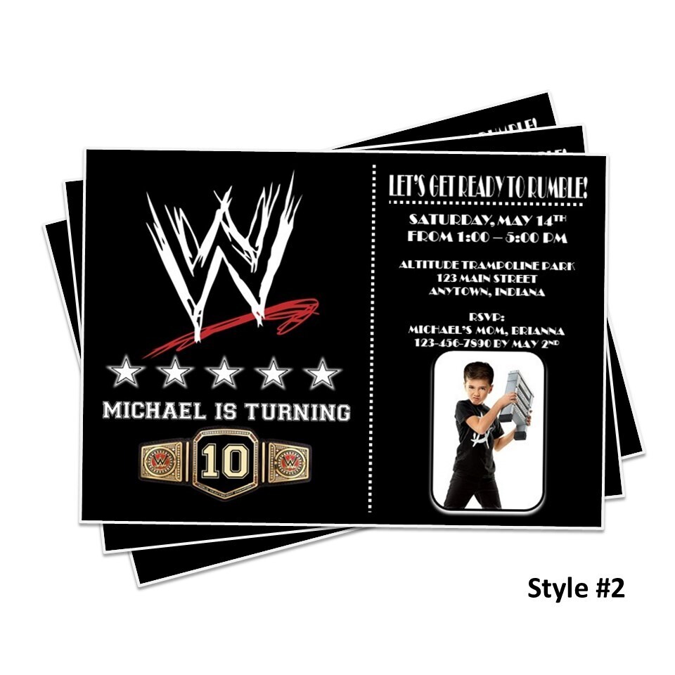 WWE Wrestling Birthday Invitation Ticket Style with photo
