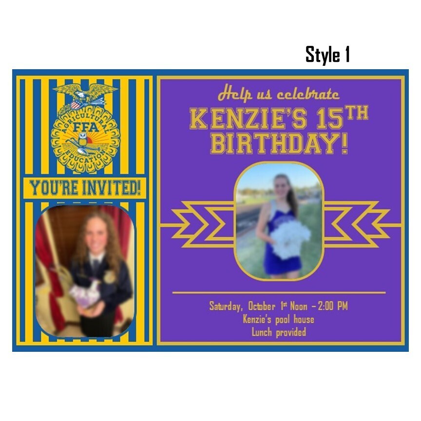 FFA Poms Birthday Party Invitation 5x7