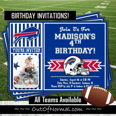 Buffalo Bills Photo NFL Football Birthday Invitation 5"x7"