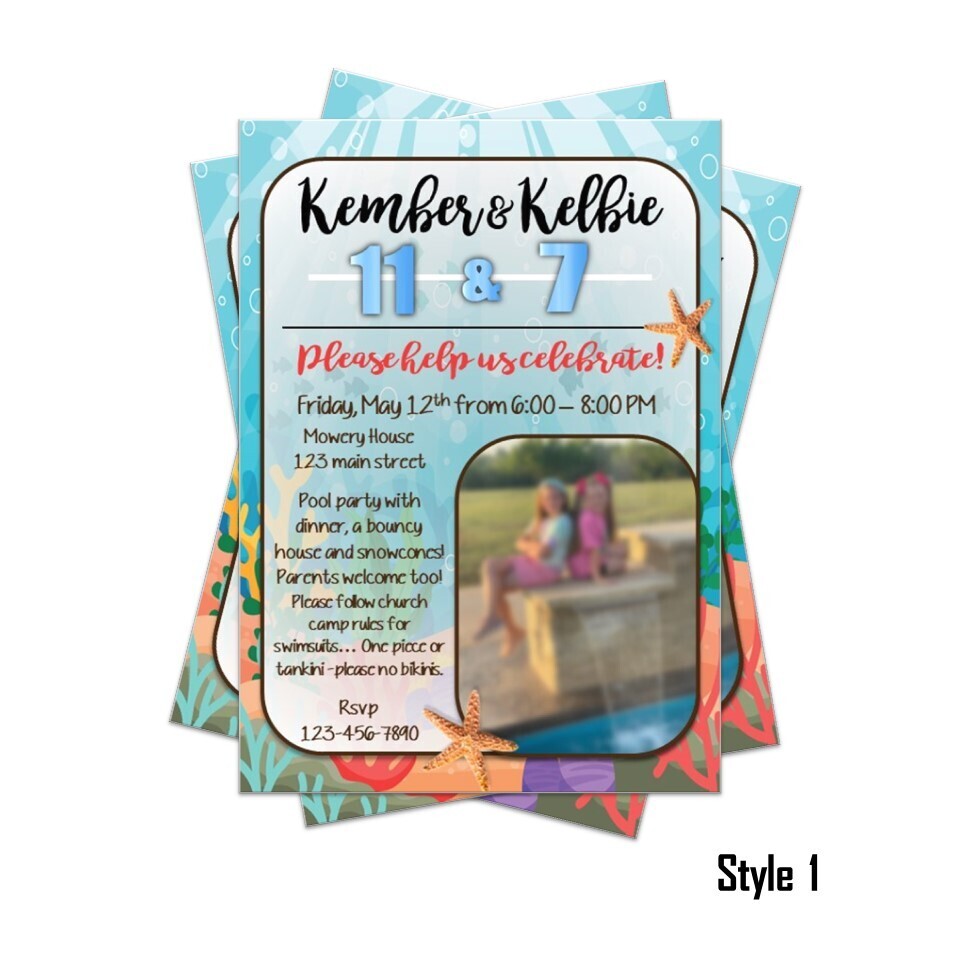 Under the sea Birthday Invitation 5x7