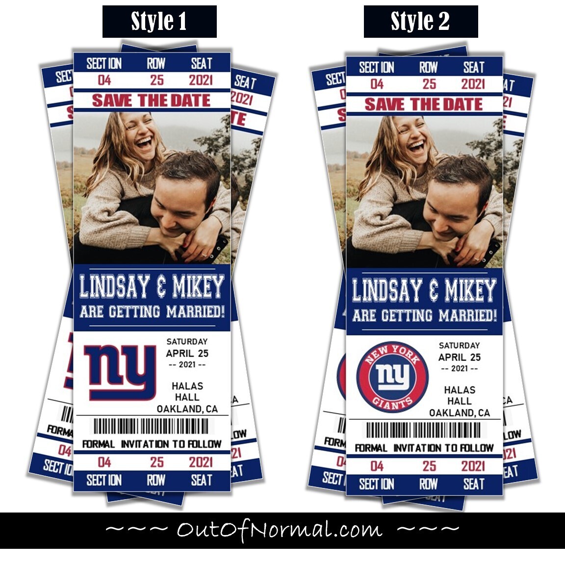 New York Giants SAVE THE DATE photo NFL Football Invitation Ticket Style