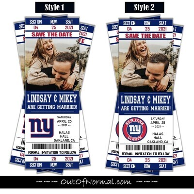 New York Giants SAVE THE DATE photo NFL Football Invitation Ticket Style