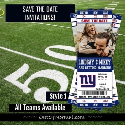 New York Giants SAVE THE DATE photo NFL Football Invitation Ticket Style