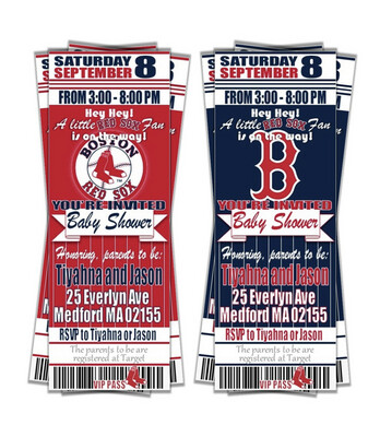 Boston Red Sox Baby Shower MLB Baseball Ticket Invitation invite