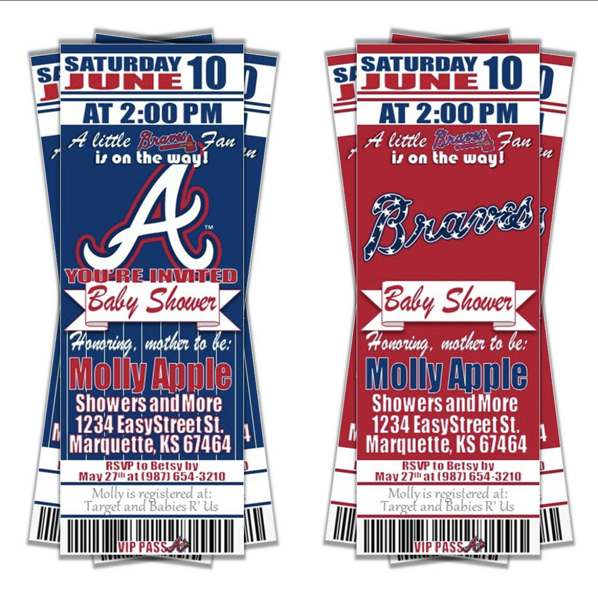 Atlanta Braves Baby Shower Baseball Ticket Invitation i