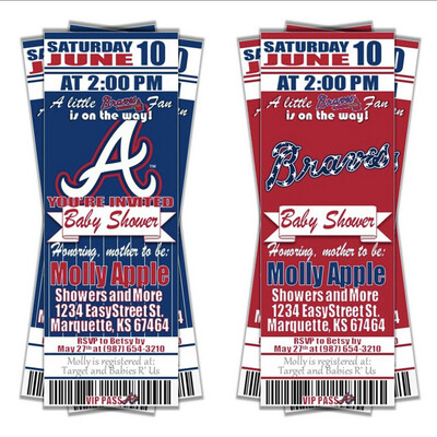 Atlanta Braves Baby Shower MLB Baseball Ticket Invitation invite
