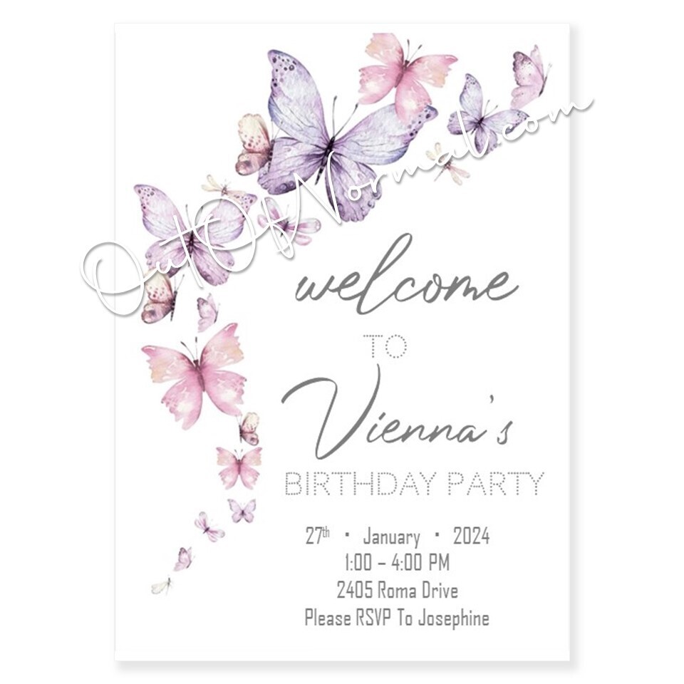 Butterfly and floral Birthday Party Invitation 5x7