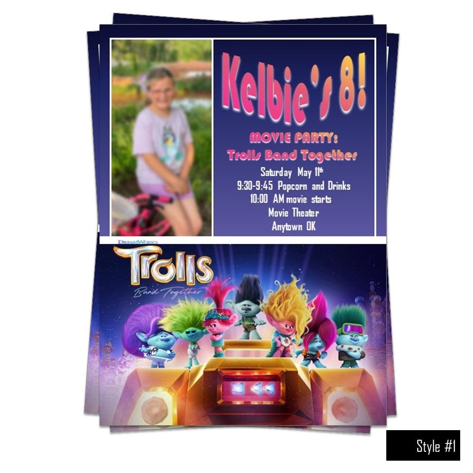 Trolls Band Together Movie party Birthday Invitation 5x7
