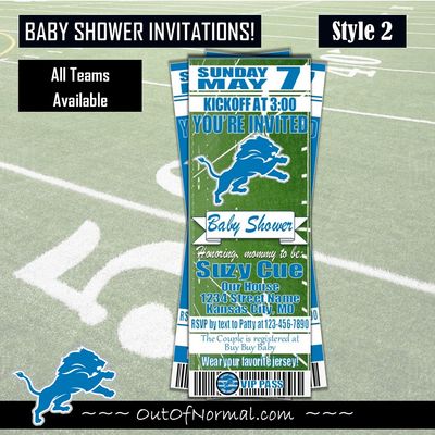 Detroit Lions Baby Shower Football Ticket Invitation invite