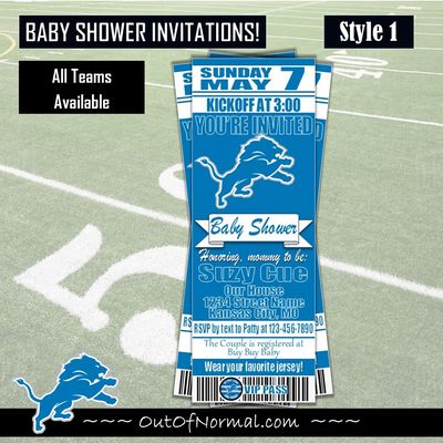 Detroit Lions Baby Shower Football Ticket Invitation invite