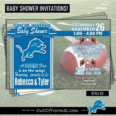 Detroit Lions NFL Football Baby Shower Invitation 4"x6"