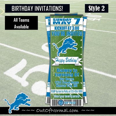 Detroit Lions NFL Football Birthday Invitation Ticket Style