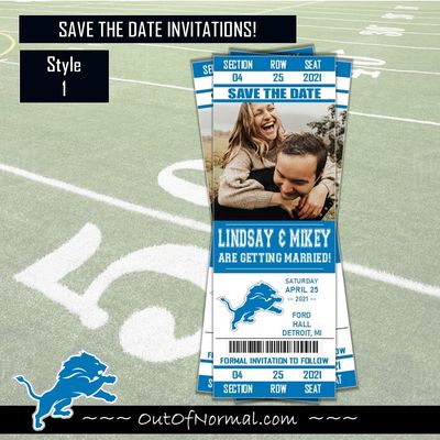 Detroit Lions SAVE THE DATE photo NFL Football Invitation Ticket Style