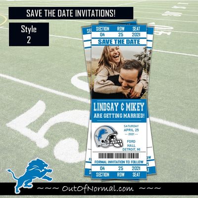 Detroit Lions SAVE THE DATE photo NFL Football Invitation Ticket Style