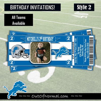 Detroit Lions NFL Football Birthday Invitation Ticket Style