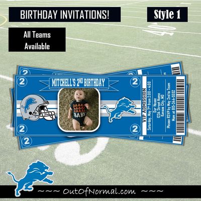 Detroit Lions NFL Football Birthday Invitation Ticket Style