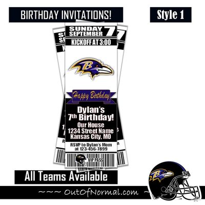 Baltimore Ravens NFL Football Birthday Invitation Ticket Style