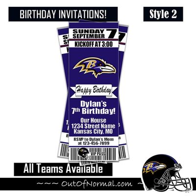 Baltimore Ravens NFL Football Birthday Invitation Ticket Style