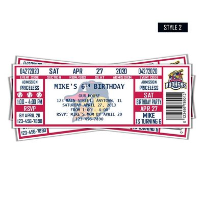 Toledo Mud Hens MiLB Photo Children's  Baseball Birthday Invitation Ticket Style