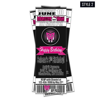 Monster High Doll Birthday Invitation Ticket Style