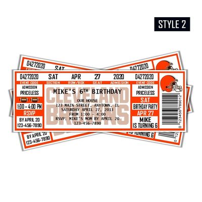 Cleveland Browns NFL Football Birthday Invitation Ticket Style