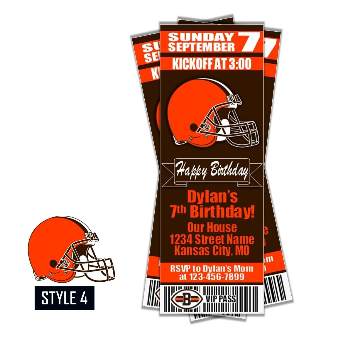 Cleveland Browns NFL Football Birthday Invitation Ticket Style