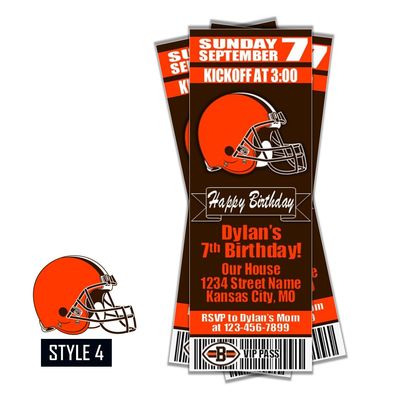 Cleveland Browns NFL Football Birthday Invitation Ticket Style