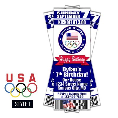 Team USA Olympics 2024 2028 Birthday Invitation Ticket Style