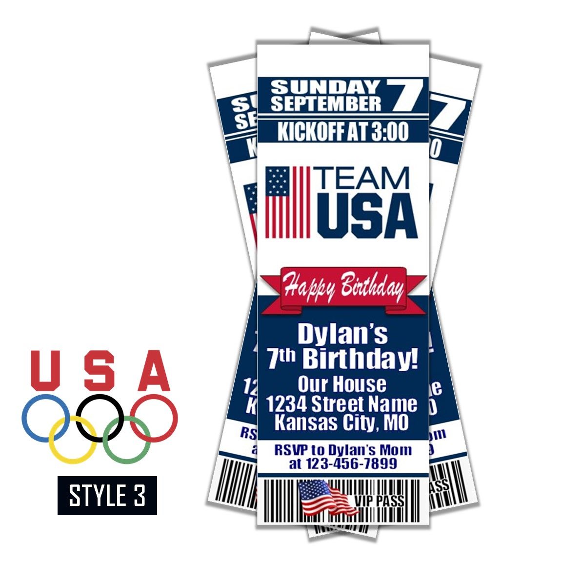 Team USA Olympics 2024 2028 Birthday Invitation Ticket Style