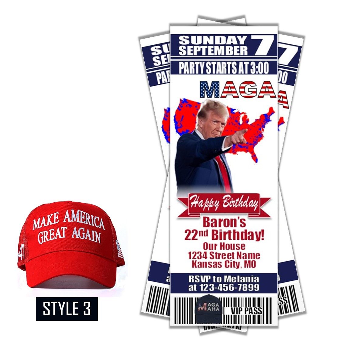 Donald Trump MAGA MAHA RFK 2024 2028 Birthday Invitation Ticket Style