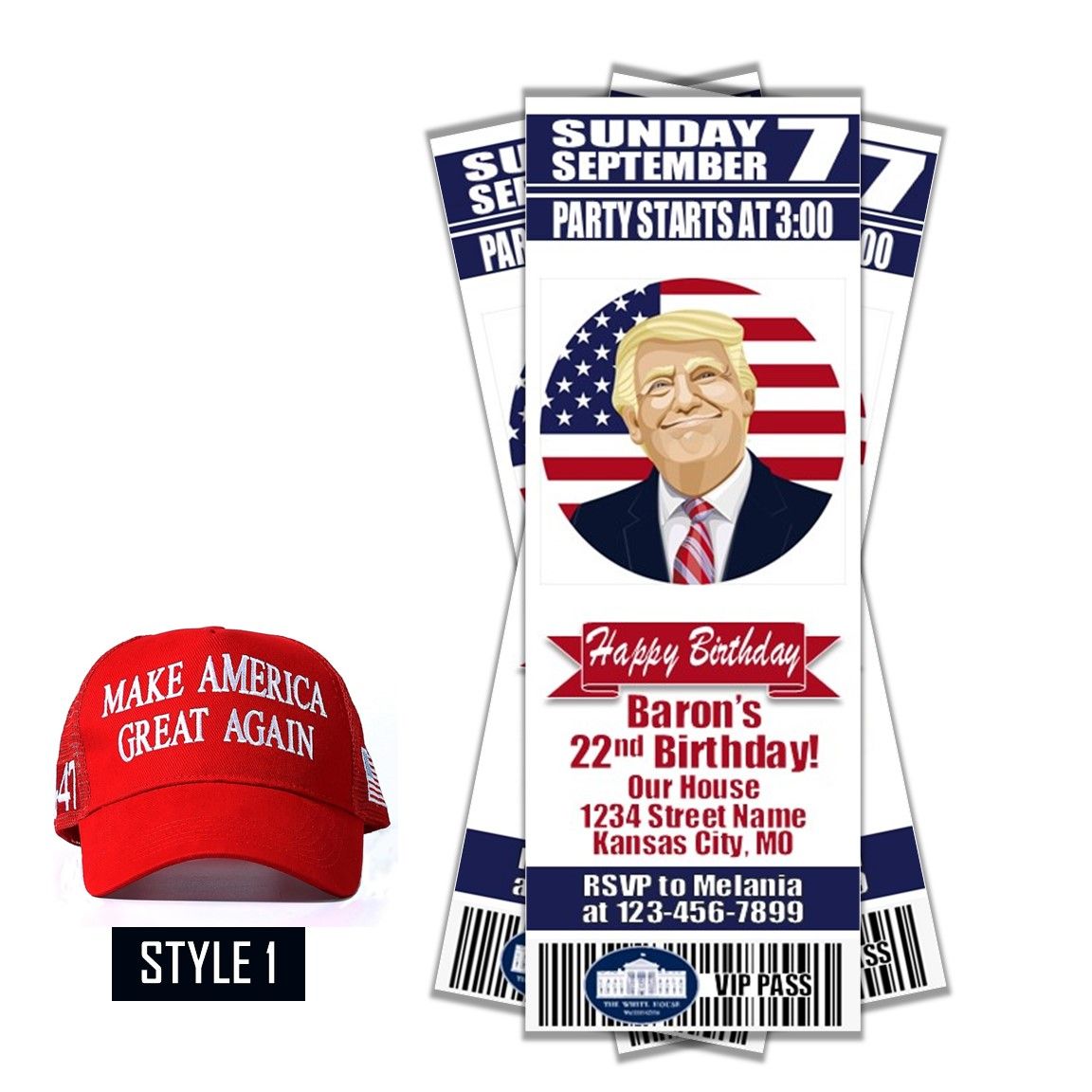 Donald Trump MAGA MAHA RFK 2024 2028 Birthday Invitation Ticket Style