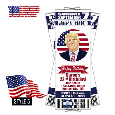 Donald Trump MAGA White House POTUS 45 47 2024 2028 Birthday Invitation Ticket Style