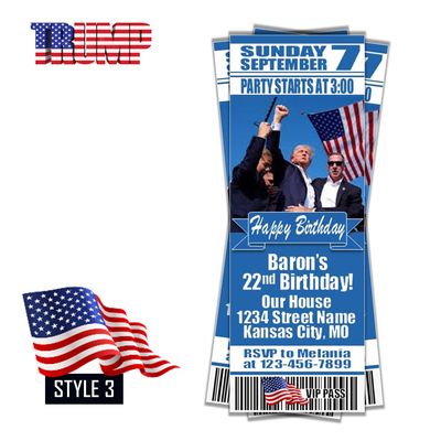 Donald Trump MAGA White House POTUS 45 47 2024 2028 Birthday Invitation Ticket Style