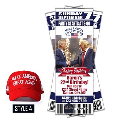 Donald Trump MAGA MAHA RFK 2024 2028 Birthday Invitation Ticket Style