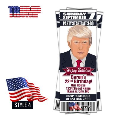 Donald Trump MAGA White House POTUS 45 47 2024 2028 Birthday Invitation Ticket Style