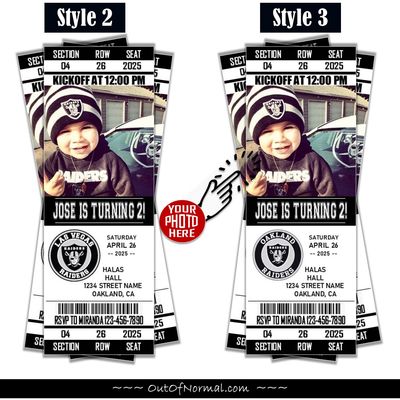 Oakland Raiders Las Vegas NFL Football Birthday Invitation Ticket Style