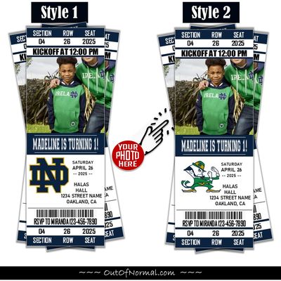 Notre Dame Fighting Irish College Football Birthday Invitation Ticket Style