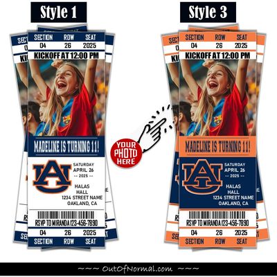 Auburn Tigers College Basketball Birthday Invitation Ticket Style NCAA