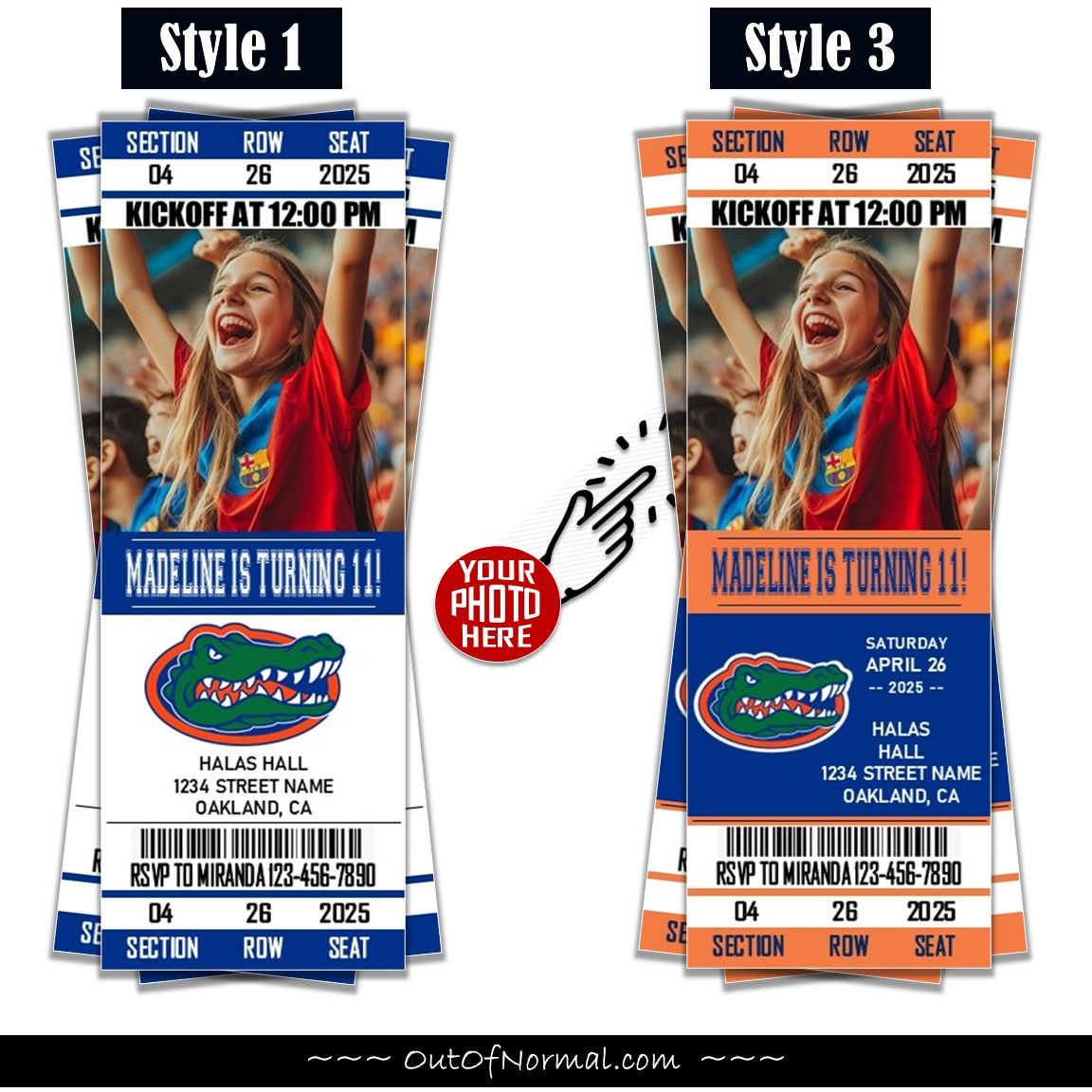 Florida Gators College Basketball Birthday Invitation Ticket Style NCAA