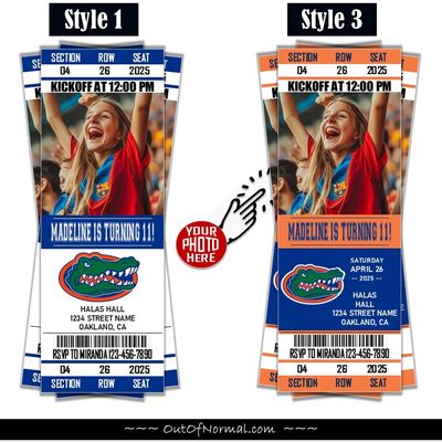 Florida Gators College Basketball Birthday Invitation Ticket Style NCAA